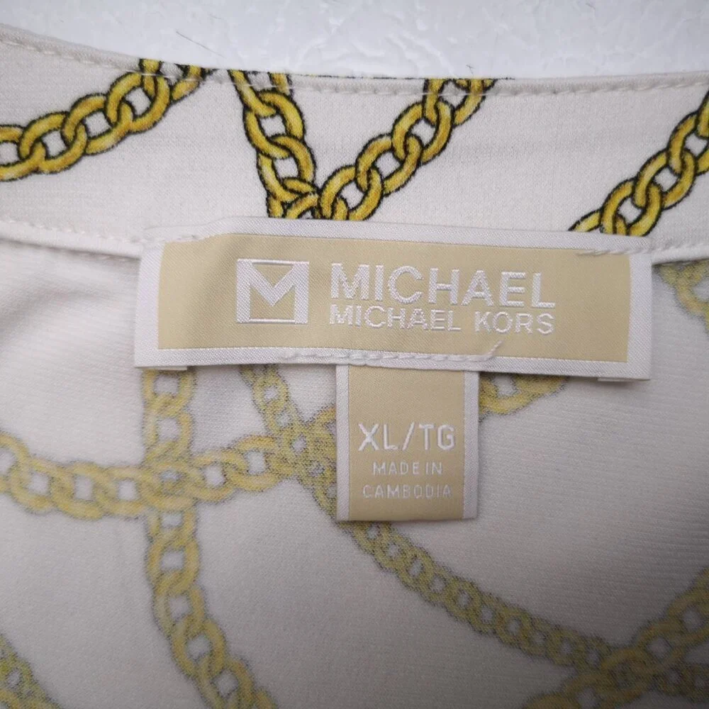 Michael Michael Kors Ladies Size XL Off White & Gold Chain Pattern Top - Picture 3 of 13